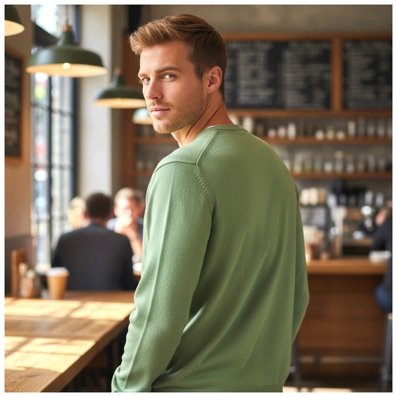 Malo Light-Green Cashmere V-Neck Sweater. XL - Picture 9 of 11